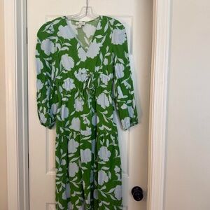 Kate Spade Green and White Floral Long Sleeve Dress